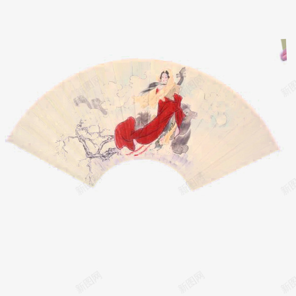 扇形人物画边框png免抠素材_88icon https://88icon.com 中国风 人物 古风 扇形 扇面边框 水墨画 红色裙子 绘画