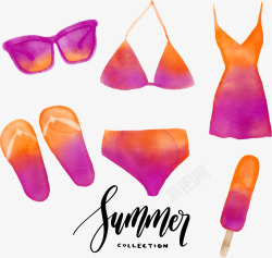 紫色橙色夏天泳装元素矢量图素材