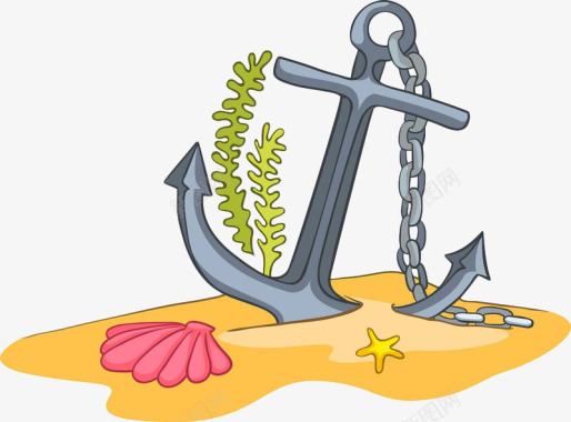 手绘船锚海藻图标图标