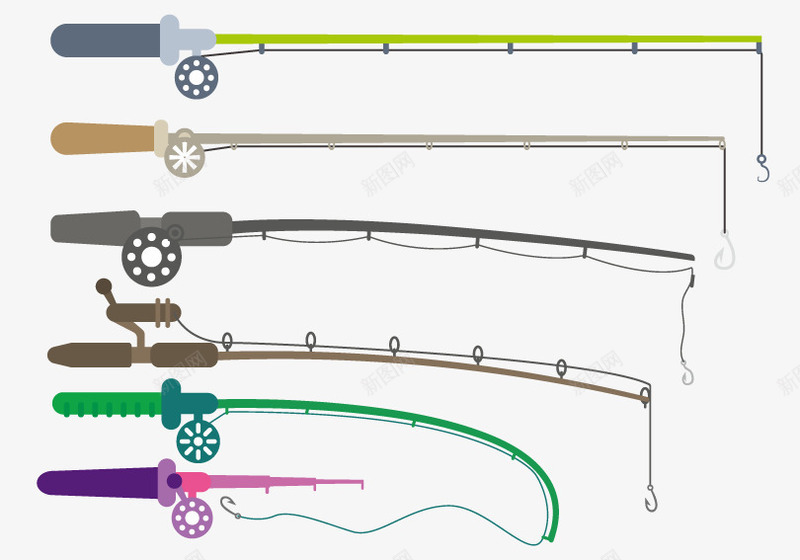钓鱼竿png免抠素材_88icon https://88icon.com 各种鱼钩 矢量鱼竿 钓鱼 钓鱼工具 鱼竿