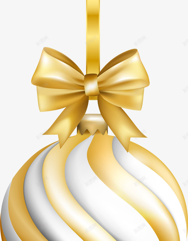 圣诞节白色吊球png免抠素材_88icon https://88icon.com 唯美吊球 圣诞节吊球 白色吊球 金色丝带 金色条纹 金色蝴蝶结