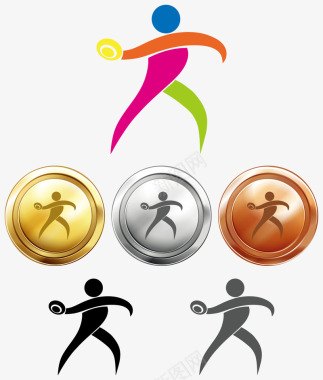 体育运动铅球卡通体育竞技与奖牌图标图标