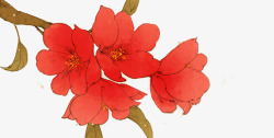 红色古风彩绘花朵素材