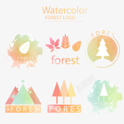 水彩绘森林标志矢量图素材