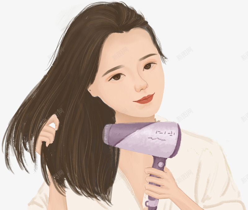 手绘小清新吹头发的女孩插画png免抠素材_88icon https://88icon.com 卡通手绘 吃头发 女孩 小清新 手绘插画 装饰图案