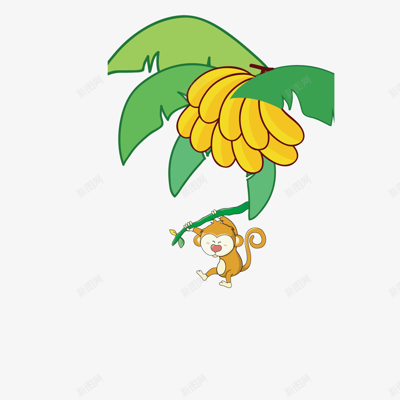 在香蕉树上玩耍的猴子矢量图ai免抠素材_88icon https://88icon.com 树木 猴子 香蕉 矢量图