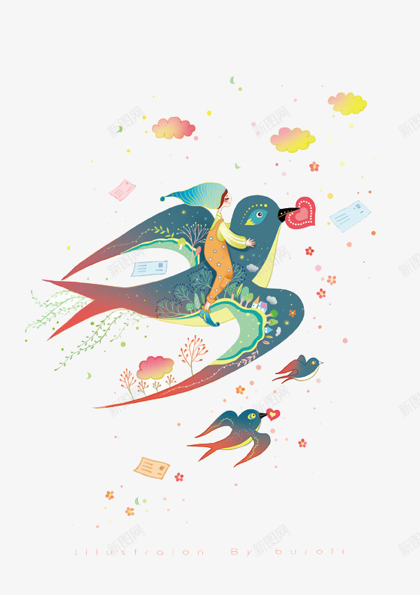 飞翔的燕子png免抠素材_88icon https://88icon.com 女孩 手绘 燕子 飞翔
