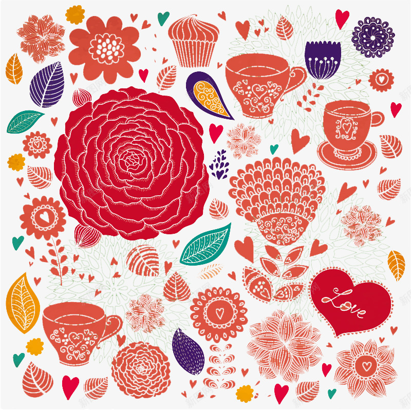 绚丽花朵背景png免抠素材_88icon https://88icon.com 各种花朵树叶图案 手绘 绚丽花朵 绚丽茶杯