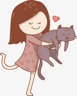 抱着猫咪的女孩矢量图素材