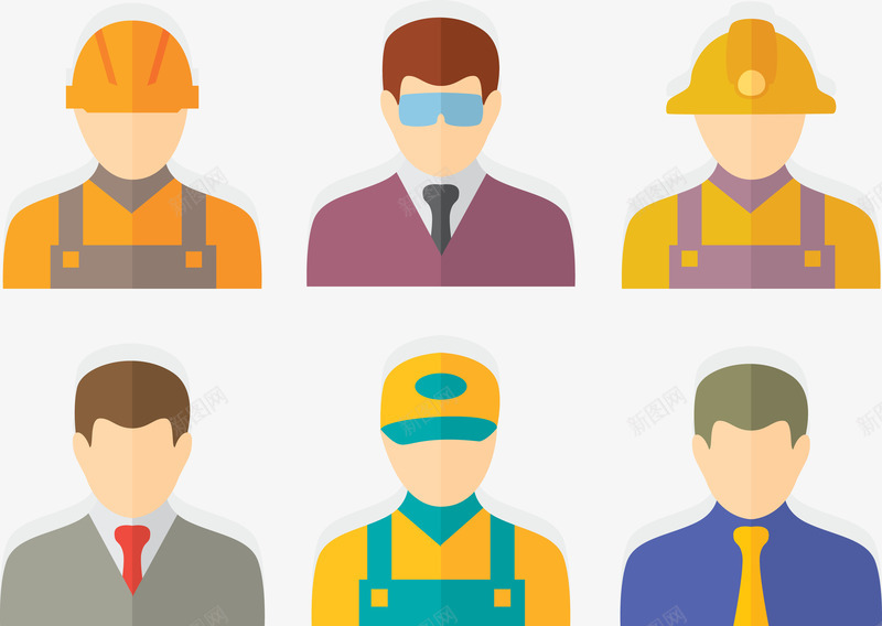 各种工作的人矢量图eps免抠素材_88icon https://88icon.com 安全帽 工人 帽子 男人 短发 蓝色墨镜 衣领 矢量图