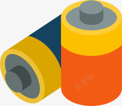 橙色卡通立体电池素材