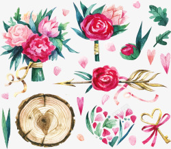 9款彩绘玫瑰花束和木桩矢量图素材