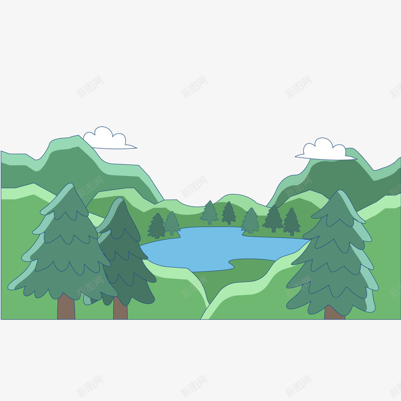 彩绘森林与湖泊风景png免抠素材_88icon https://88icon.com 卡通 彩绘 树木 森林 植物 绿色 风景