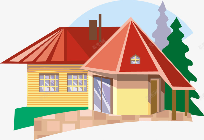 乡村小木屋png免抠素材_88icon https://88icon.com 农村 木屋 树木 矢量素材 贩子