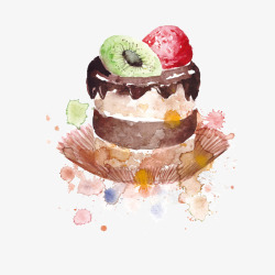 水彩彩绘水果蛋糕素材