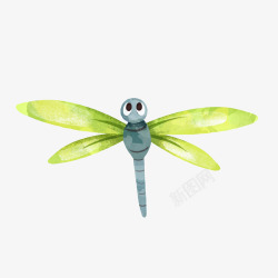 绿灰色卡通飞翔蜻蜓矢量图素材