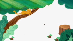 卡通手绘树上的小猴子卡通手绘森林里树上的猫咪高清图片