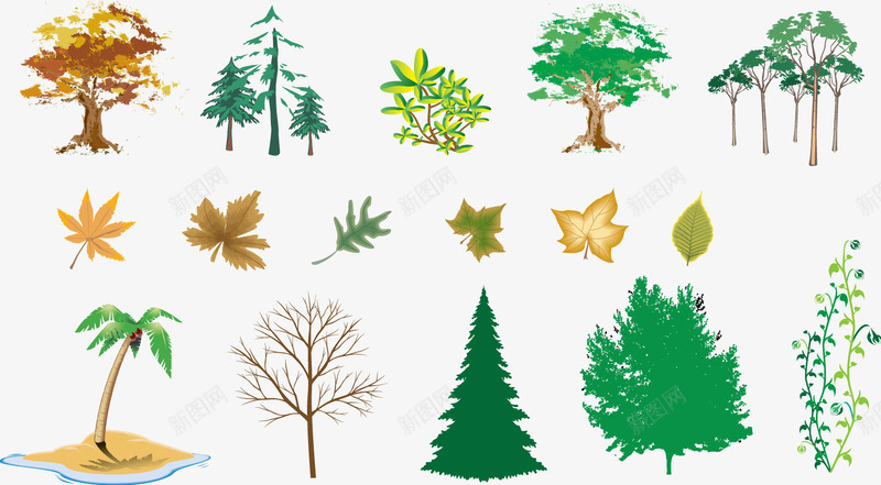 各种彩色树与叶子矢量图eps免抠素材_88icon https://88icon.com 叶子 树影 植物 矢量叶子 矢量树 矢量素材 矢量图