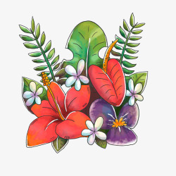 水彩绘热带花束矢量图素材
