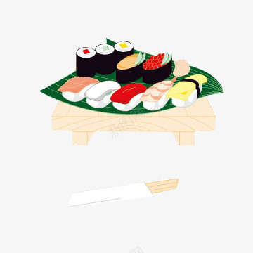 木桌上的寿司psd免抠素材_88icon https://88icon.com 各种各样的寿司 寿司 手绘 木桌