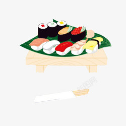 木桌上的寿司素材