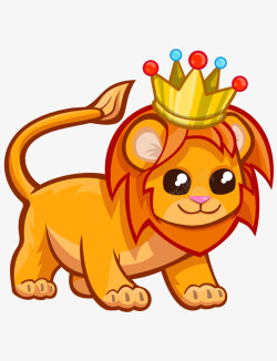 卡通手绘戴皇冠可爱狮子素材