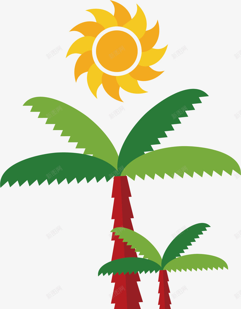 沙滩风景矢量图ai免抠素材_88icon https://88icon.com 太阳 手绘 旋转 树木 树根 椰树 锯齿状 矢量图