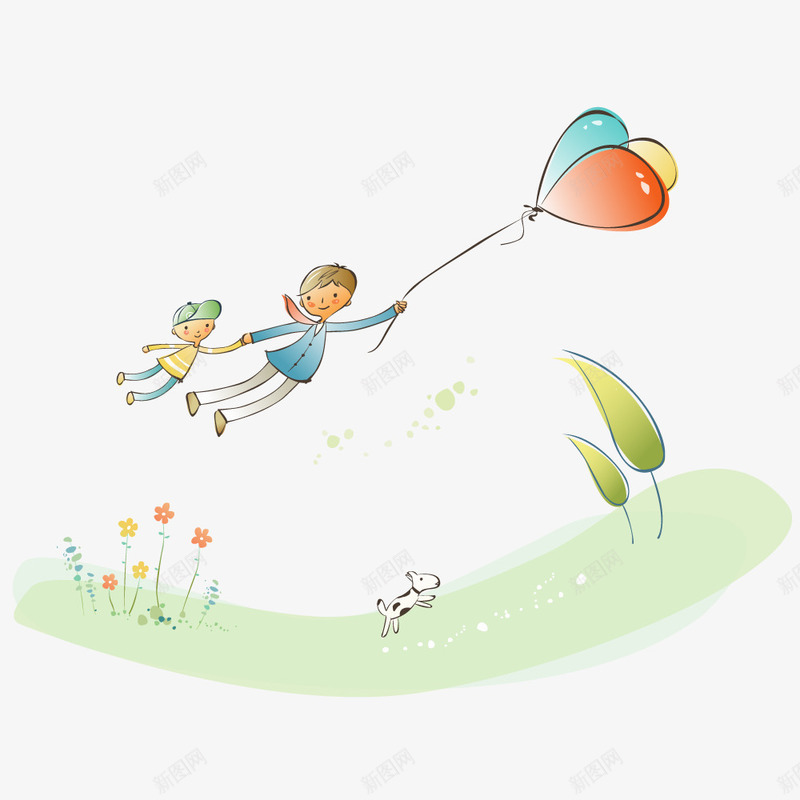 正在飞翔的父子png免抠素材_88icon https://88icon.com 创意 家庭 手绘 插画 飞行