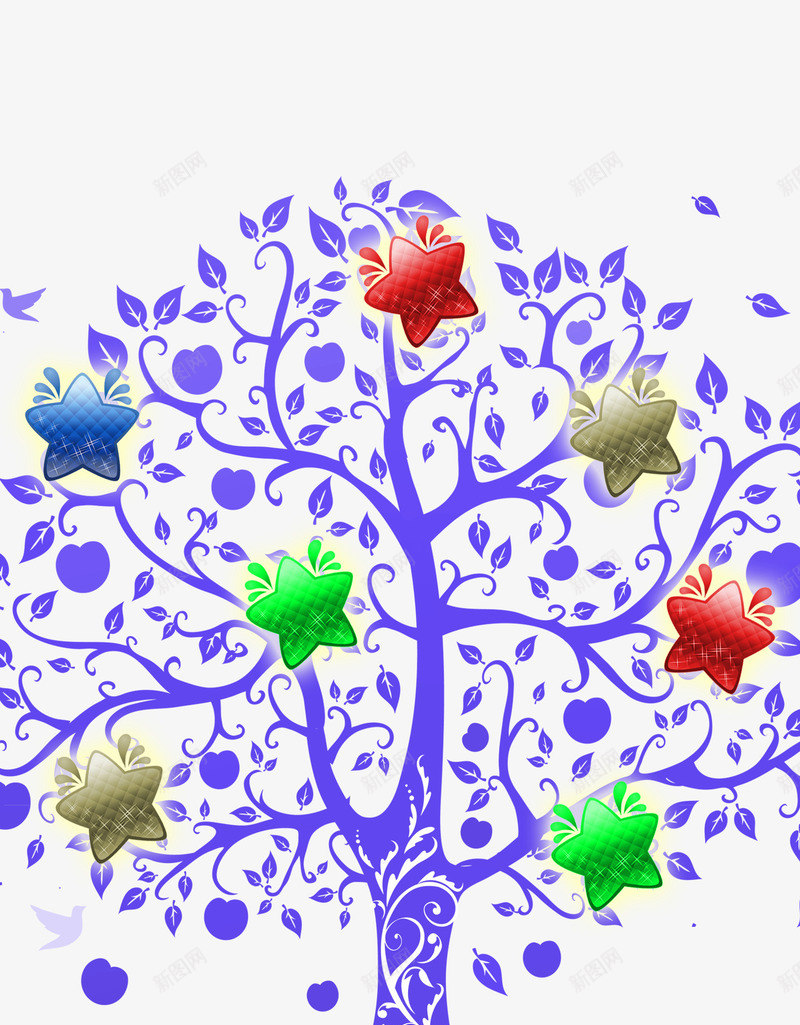 星星树木psd免抠素材_88icon https://88icon.com 卡通 大树 成长树 成长过程 手绘 星星 树