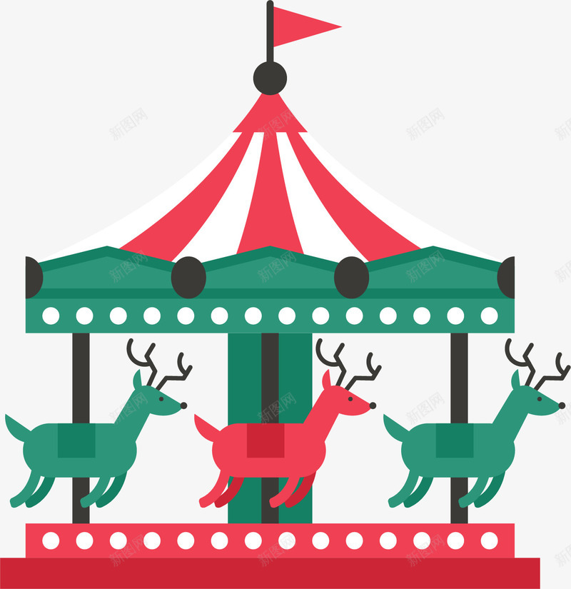 卡通旋转木马png免抠素材_88icon https://88icon.com 创意小鹿 可爱圣诞小鹿 可爱圣诞节装饰 可爱小鹿 可爱木马 小旗子 红色小旗