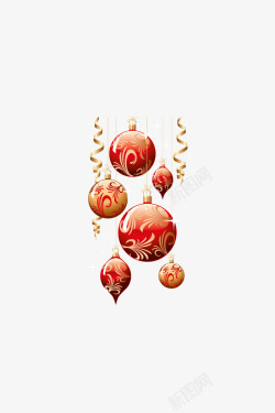红色花纹圣诞彩球素材