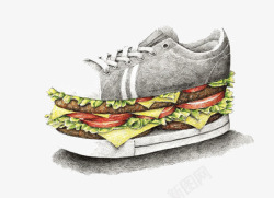 鞋子中的汉堡素描插画素材