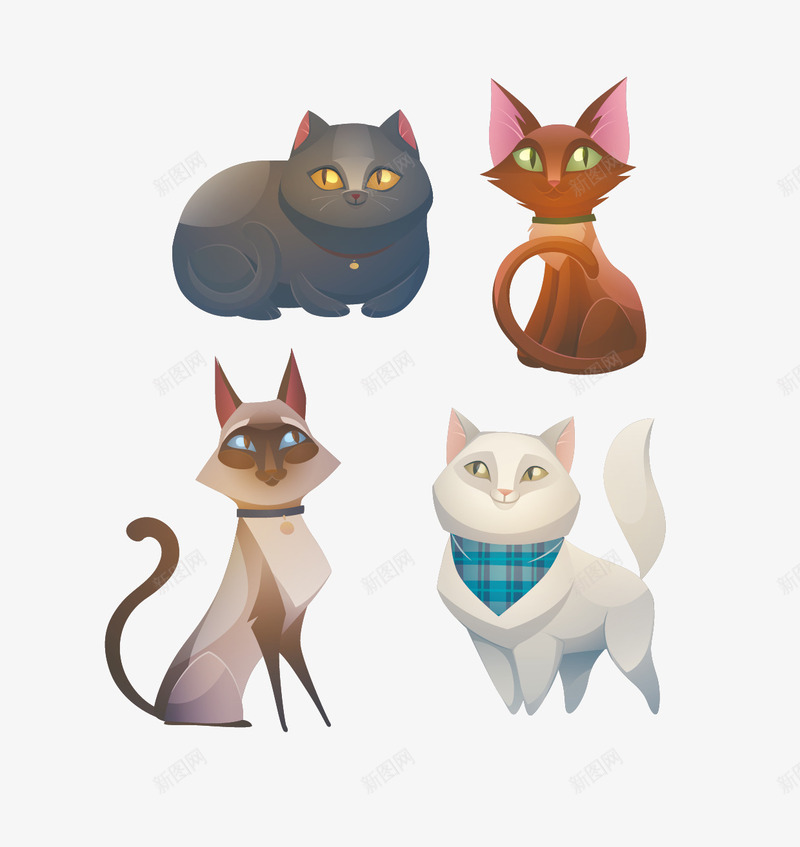 卡通各种样子的猫png免抠素材_88icon https://88icon.com 卡通 咖啡色的猫 猫 白猫 黑猫