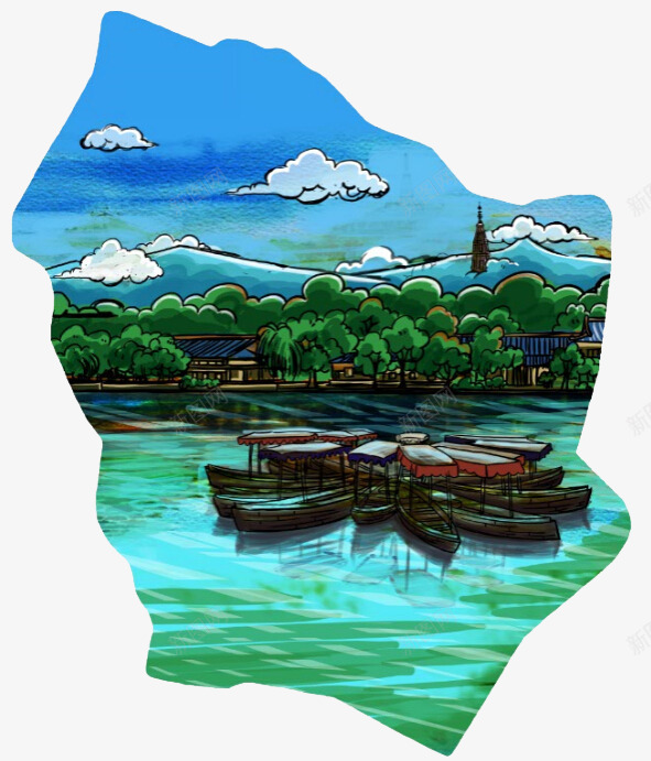 绿色清新手绘旅游杭州地标图png免抠素材_88icon https://88icon.com 地标 手绘风景图 旅游 杭州 杭州地标 西湖 风景彩绘