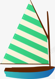 绿色条纹蓝色船身帆船素材