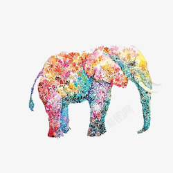 彩色花纹的大象图素材