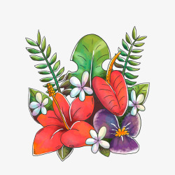 水彩绘热带花束素材