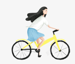 手绘人物小清新插画骑自行车的女素材