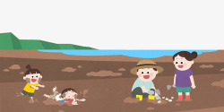 卡通污泥边上玩耍的小孩子素材