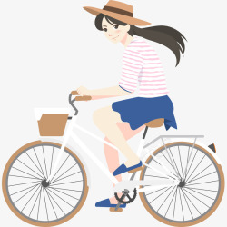 夏日骑自行车少女插画矢量图素材