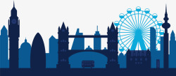 蓝色英国伦敦旅游矢量图素材