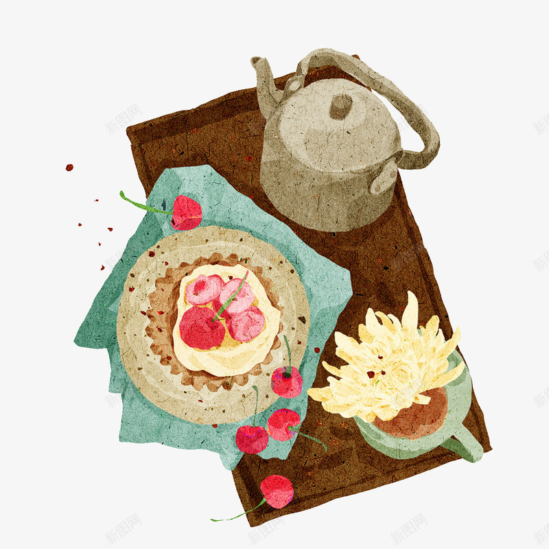 彩绘茶具图案png免抠素材_88icon https://88icon.com 插具 菊花茶 餐点