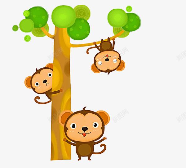 爬树的猴子png免抠素材_88icon https://88icon.com 卡通 可爱 叶子 手绘 树木 棕色 橘色 猴子 绿色