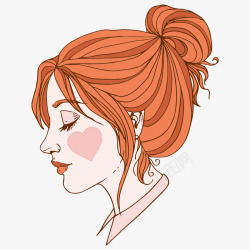 橙色手绘女子闭眼侧脸头像素材