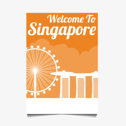 橙白色新加坡旅游卡片矢量图素材
