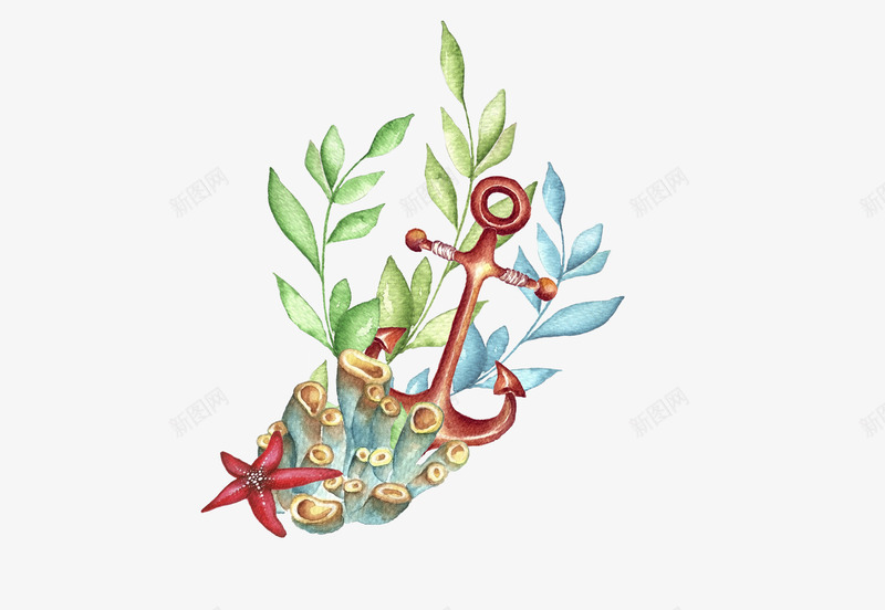 手绘海洋植物花卉png免抠素材_88icon https://88icon.com 包装设计 小清新包装 布料印花 植物花卉 花朵 花朵装饰 花草设计 贺卡设计