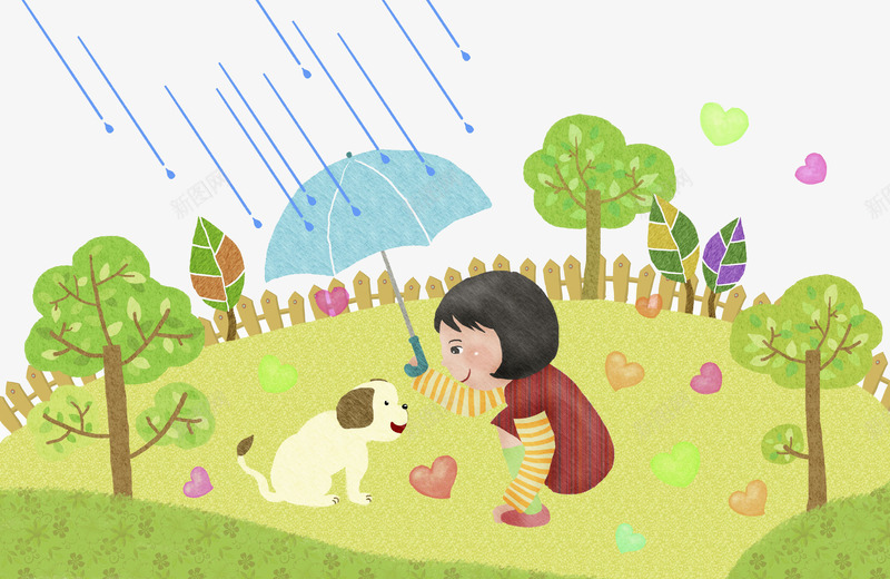 给小狗打伞的女孩png免抠素材_88icon https://88icon.com 动物 卡通 女孩 孩子 宠物 小狗 手绘 树木 绿色 雨水