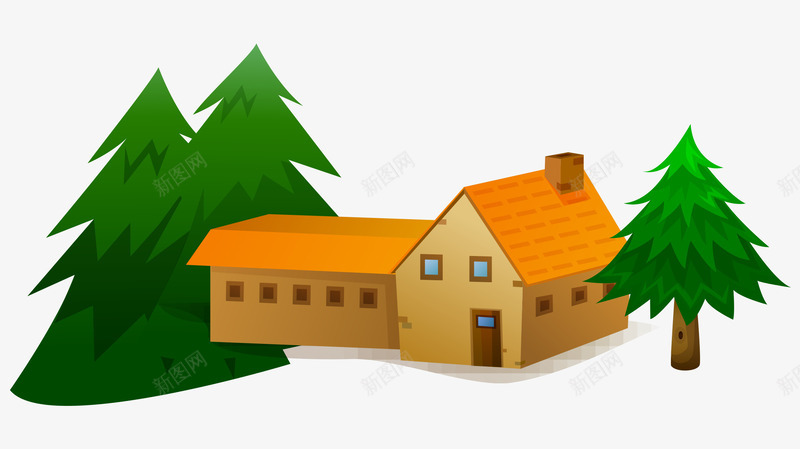 卡通手绘橙色农村房屋树木png免抠素材_88icon https://88icon.com 农村的房屋 卡通的房子 手绘的房屋 橙色的房子 矢量的树木