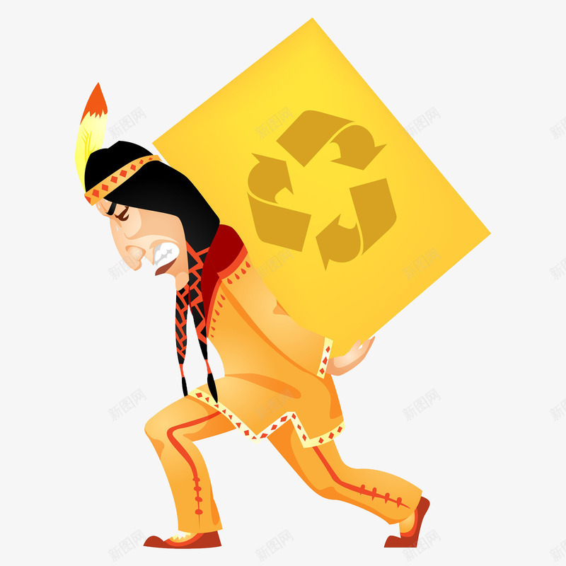 手绘搬箱子的印第安人图png免抠素材_88icon https://88icon.com 人物 卡通 印第安人 手绘 搬运 橙色 箱子