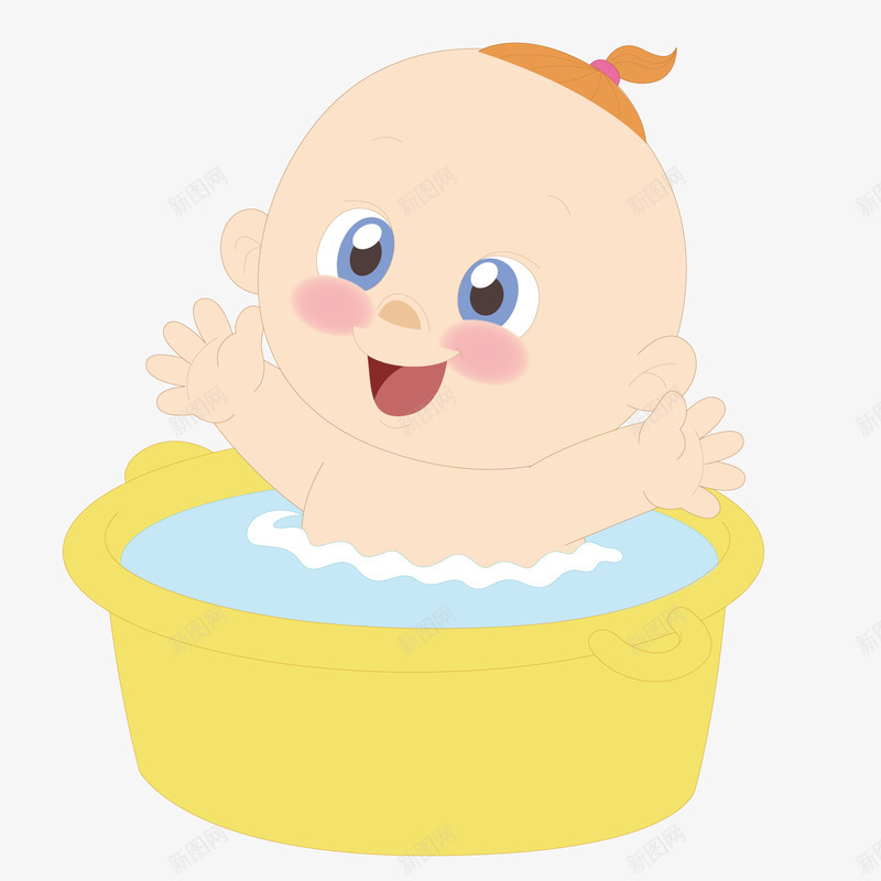 手绘卡通婴儿洗澡png免抠素材_88icon https://88icon.com 卡通 婴儿 手绘 洗澡